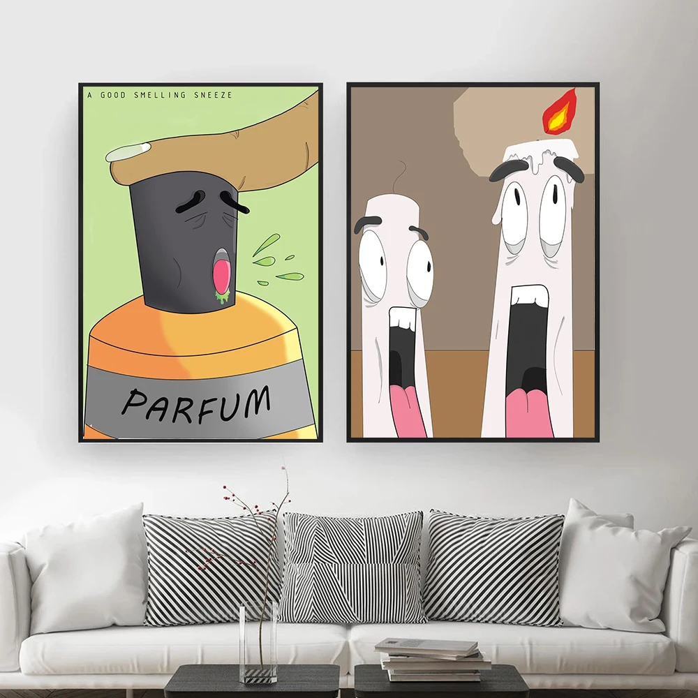 

Funny Cartoon Perfume Canvas Poster Good Smelling Sneeze Art Prints Abstract Cute Candle Wall Pictures Bedroom Bathroom Decor