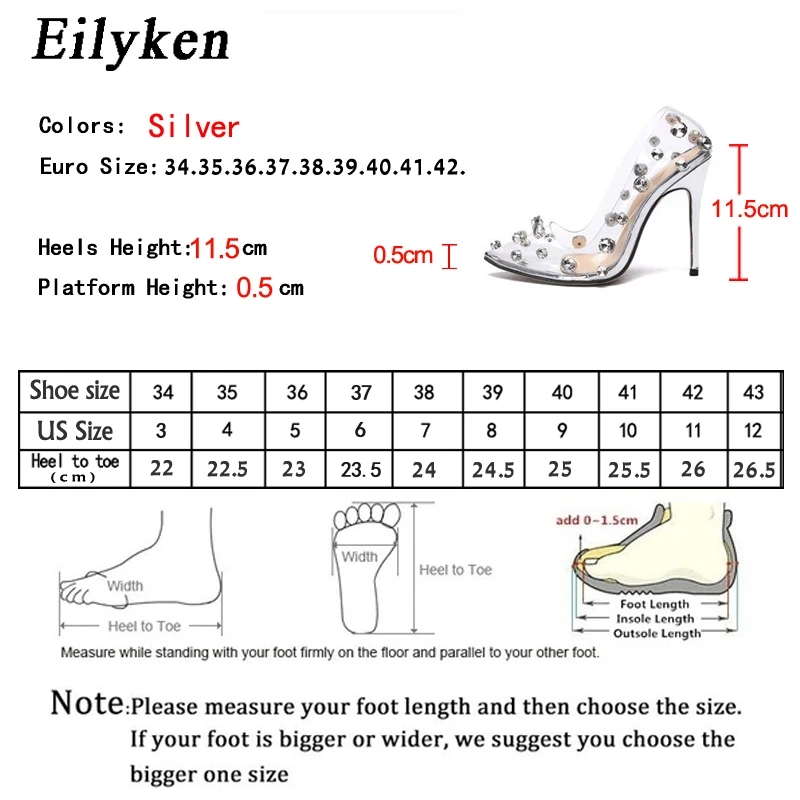 Eilyken Design Rivet Crystal Pumps Wedding Women High Heels PVC Transparent Sexy Night Club Femme Stripper Shoes