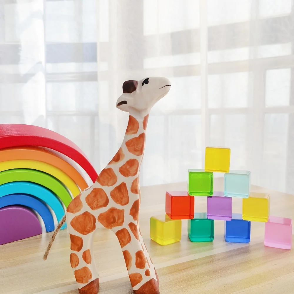 Giraffa in legno naturale Montessori figura fatta a mano grandi animali giocattoli fatti a mano per bambini animali cognizione giocattolo educativo precoce