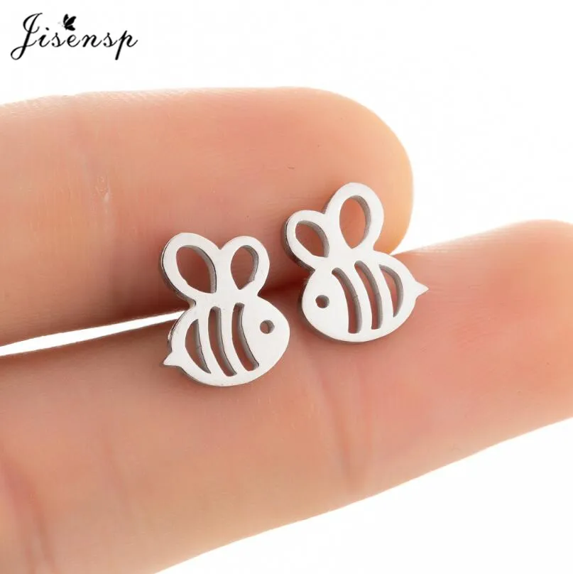 Jisensp Cartoon Cute Stainless Steel Bee Stud Earrings Fashion Jewelry for Women Girls Friendship Gift Lovely Animal Earrings