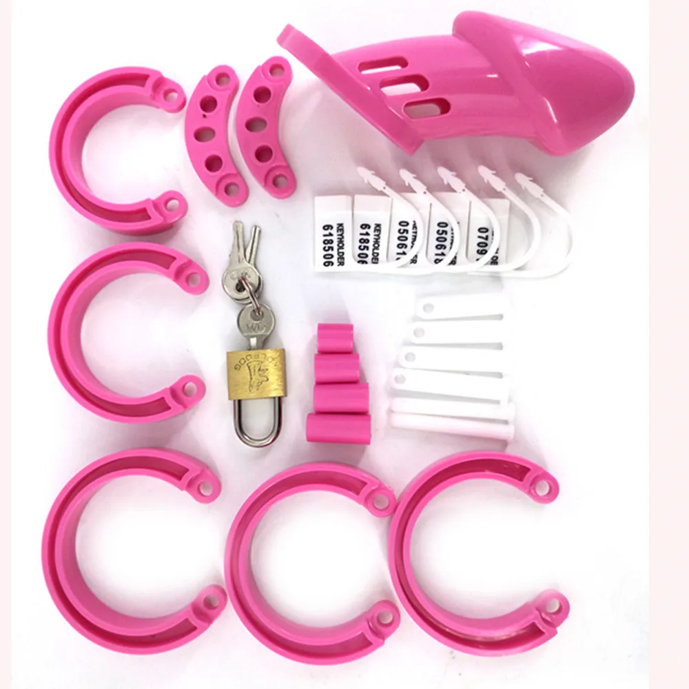 CB6000 Safe & Non-toxic Plastic Male Chastity Cage Device Cock Cage With 5 Size Rings Brass Lock Locking Number Tags SM Sex Toy view 5