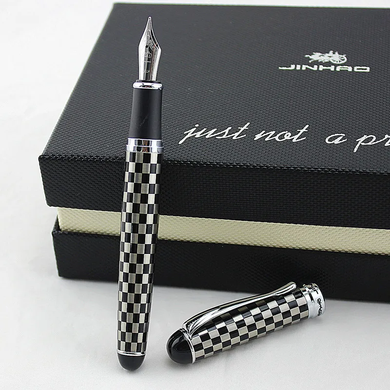 

1 X Advanced Executive Fountain Pen Jinhao 750 Black & Silver Square Pattern ink Pen