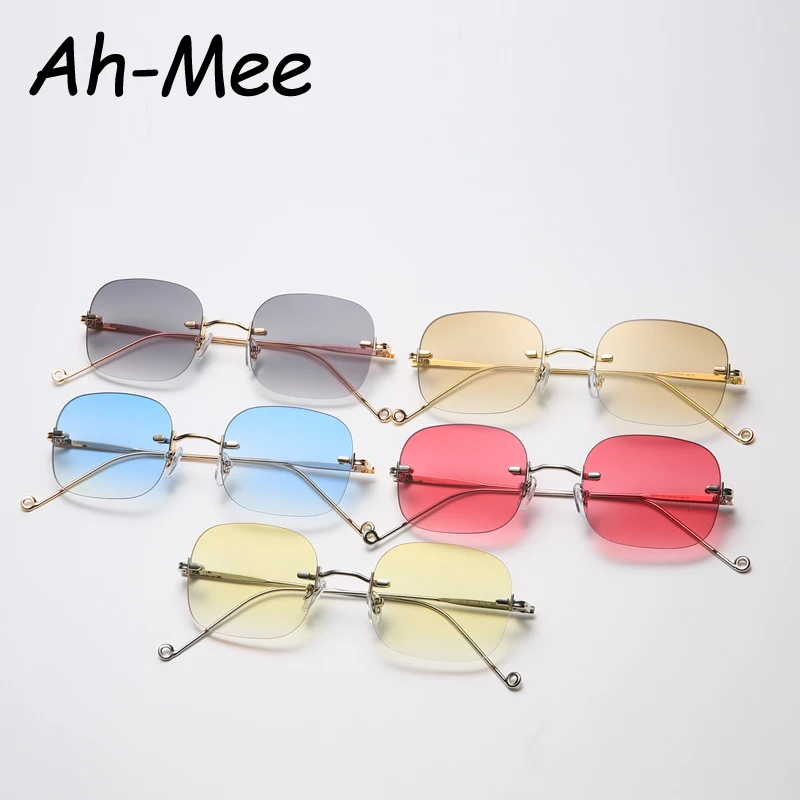 Square Rimless Sunglasses Women Vintage Sun Glasses Retro Small Frame Summer Style Female uv400 Blue Gradient Eyeglass