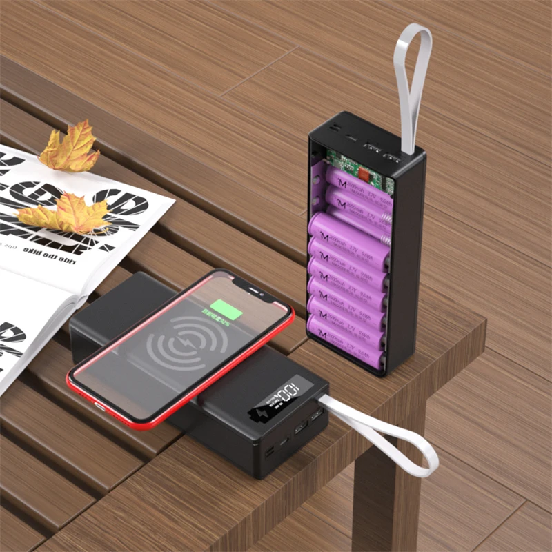 QC3.0 ładowanie Wireless 16*18650 baterii DIY etui na powerbank podwójny telefon komórkowy z USB ładowanie 18650 uchwyt baterii etui z funkcją