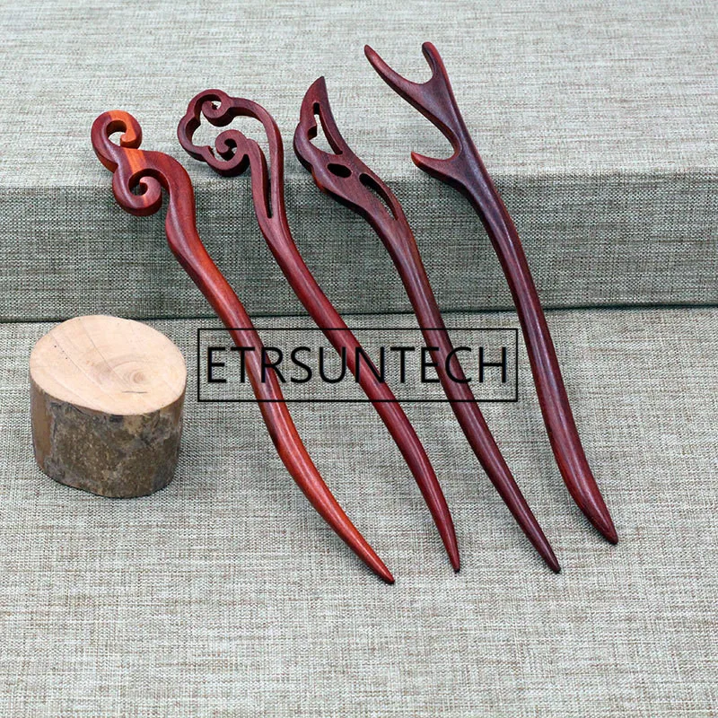 100pcs Natural Red Sandal Wooden Hair Fork Hair Pin Chopsticks Carved Wood Hair Sticks for Women Party Gift