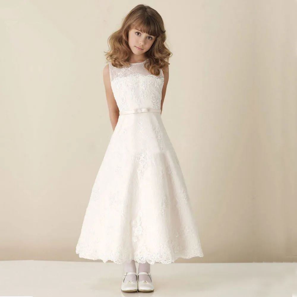 

Scoop Sleeveless First Communion Dresses For Girls vestidos de primera comunion White Long Flower Girl Dresses For Weddings