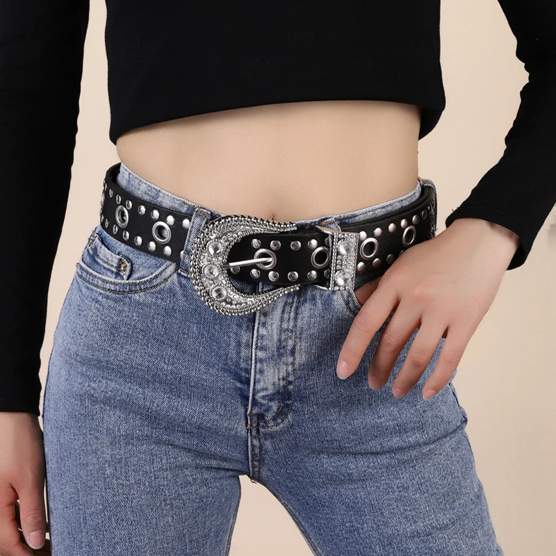 حجر الراين مشبك حزام جديد 4 سنتيمتر واسعة الشرير الأزياء حزام كبير الماس دبوس مشبك أسود الفضة مشبك الإناث الزفاف حزام BG-1584