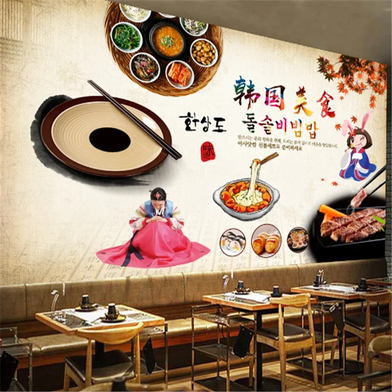 Custom Hand-Korean Kimchi Theme Restaurant Landscape wall paper Korean style bbq Background  Industrial Decor Mural Wallpaper 3D