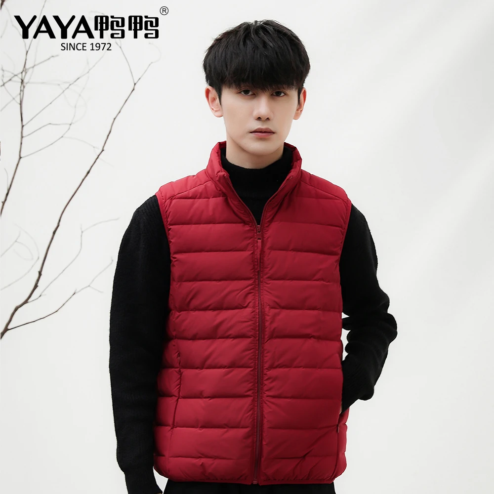 YAYA Winter New Men White Duck Down Vest Ultralight Sleeveless Vest Jacket Fashion Stand Collar Men Large Size Loose Down Vest