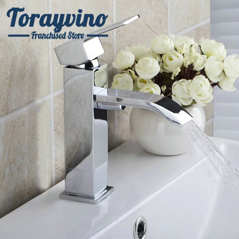 Bathroom Basin Faucet Torneira brass chrome Deck Mounted 8352 Single Handle Waterfall spray Sink brass Faucet Mixer Taps