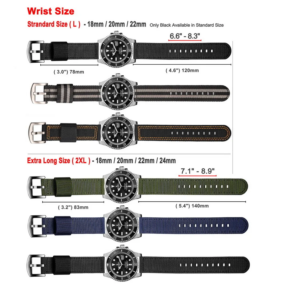 Military Nylon Watch Bands Quick Release Movement Wrist Straps For Men Heavy Duty Brushed Buckle 18mm 20mm 22mm 24mm