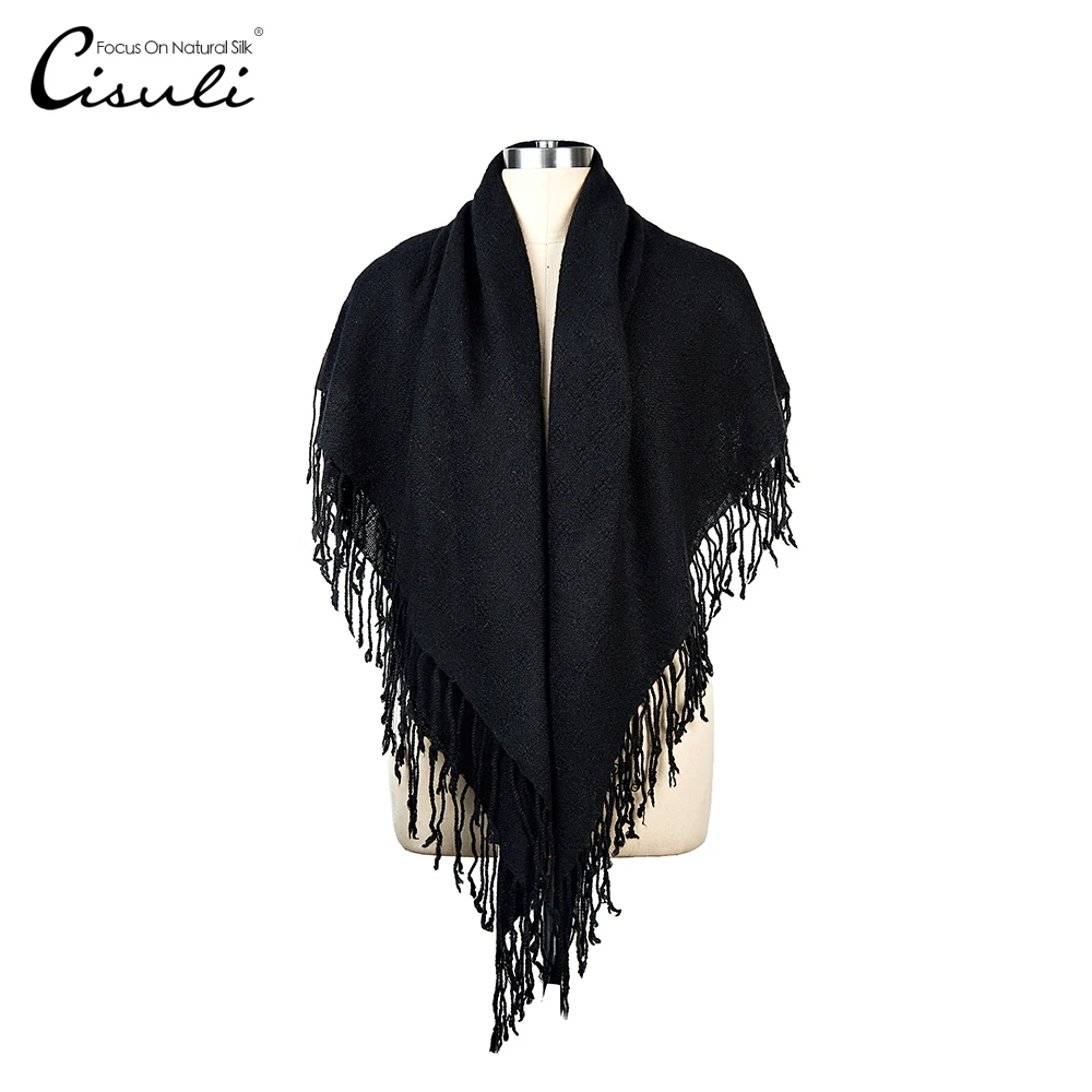 CISULI 100% Wool Shawl 122X122cm Square Shawl Winter Warm Shawl Fashion Wool Scarf High Quality Factory Direct Sale Black