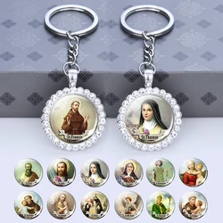 Saint Keychain Religious Gift Jewerly St Michael St Anthony St Therese St Joseph Rhinestone Pendant Keychains Keyrin