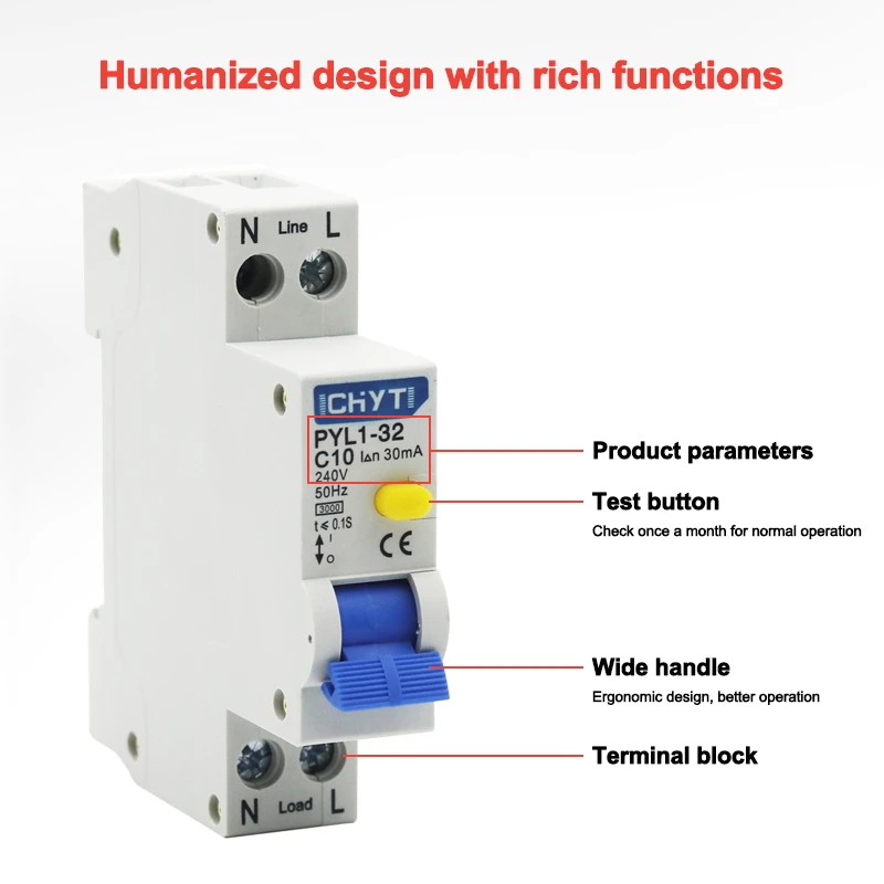 18MM 230V RCBO 1P+N Residual Current Differential ELCB RCD RCBO Automatic Circuit Breaker With Over Current Leakage Protection