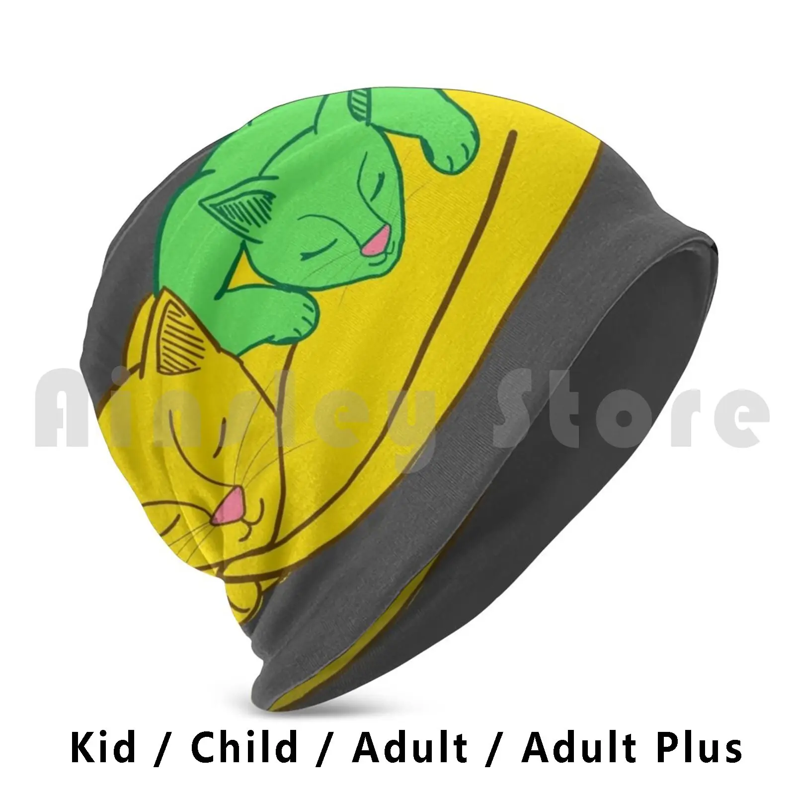 Green And Yellow Cuddling Kitties-Punk , Hidge Beanies Knit Hat 672 Beanies Print Hidge Punk Voltron Vld Hunk