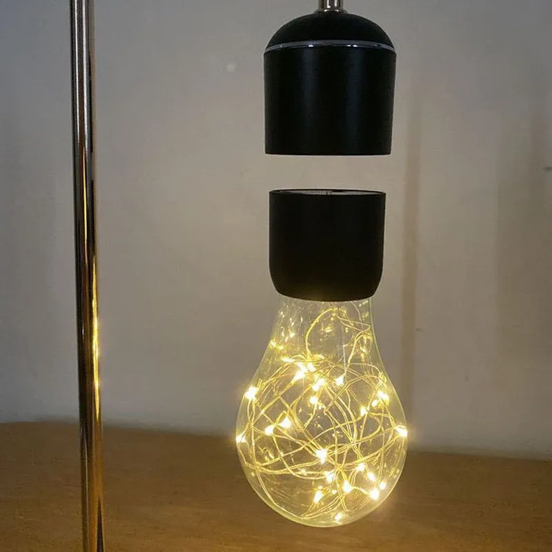 Floating Lamp Black Levitating Light Bulb Led Magnetic Floating Desk Lamp Novelty Gifts Wireless Charging Table Led Home Decor