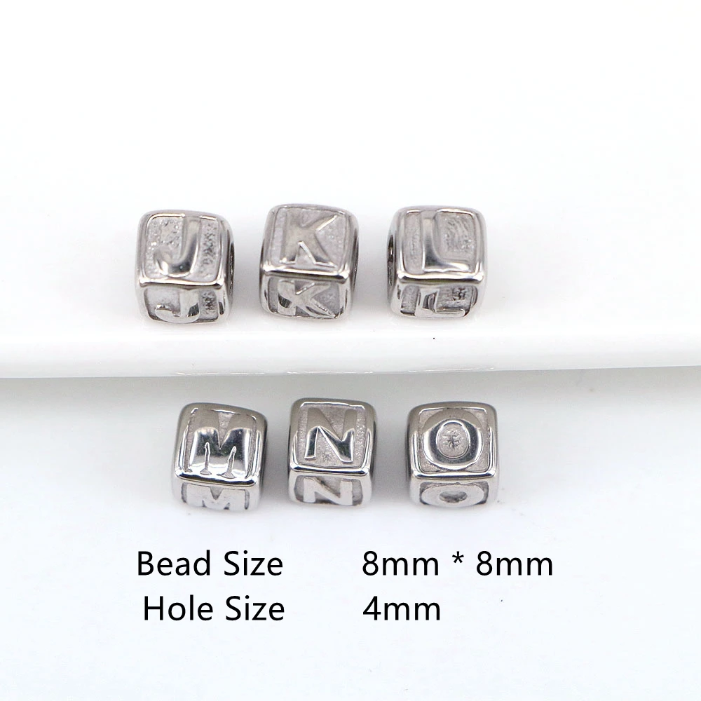 50PCS, Stainless steel initial beads from A - Z - Square alphabet beads- Cube beads - 8x8mm