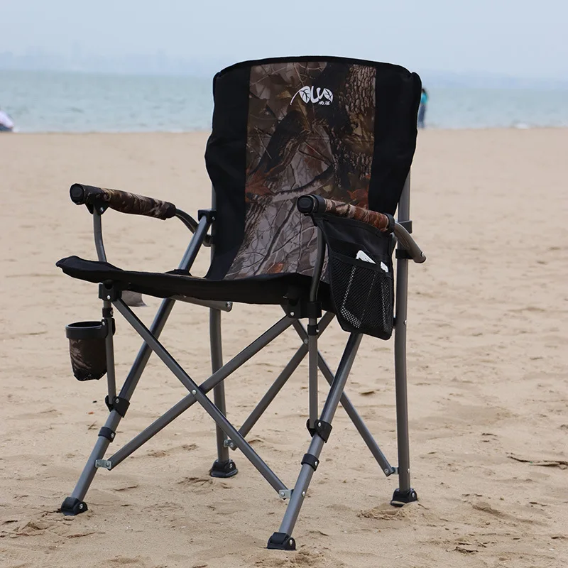 Portable Camping Metal Chair Folding Outdoor Large Beach Chairs With Cup Holder Carry Bag For Outside