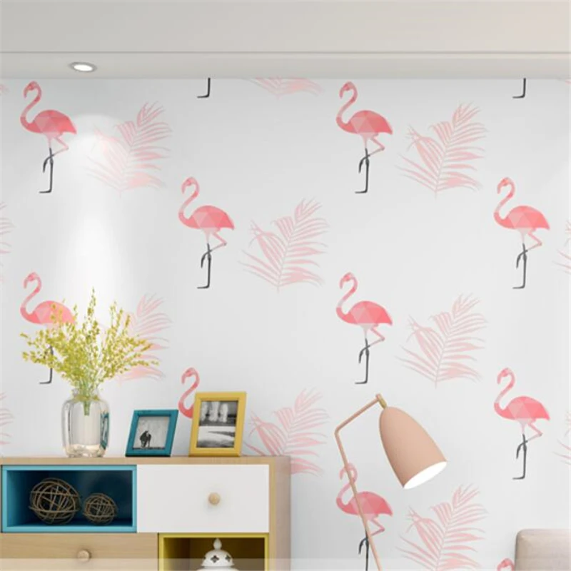 wellyu  Nordic style wallpaper bedroom modern minimalist living room bedroom flamingo background wall anchor wallpaper