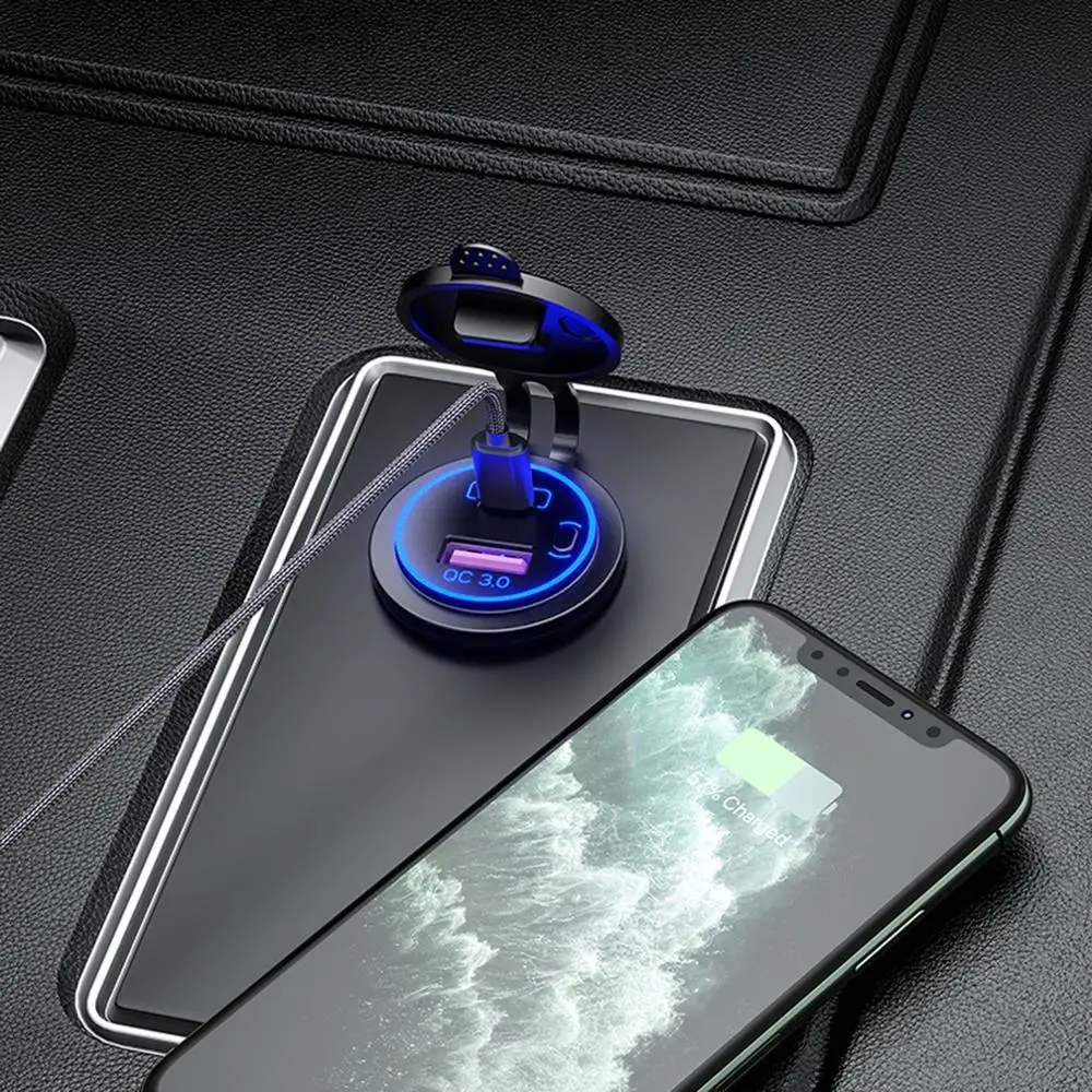 防水12v 24v QC3.0 usbタイプc pd高速車の充電器の電源スイッチとトラックオートバイマリンボートsuv atv携帯電話