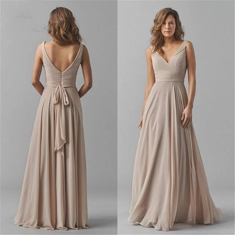 2019 Vintage Bridesmaid Dresses V-Neck Wedding Party Dress Pleat Chiffon Sleeveless Prom Bridesmaid Dresses for women