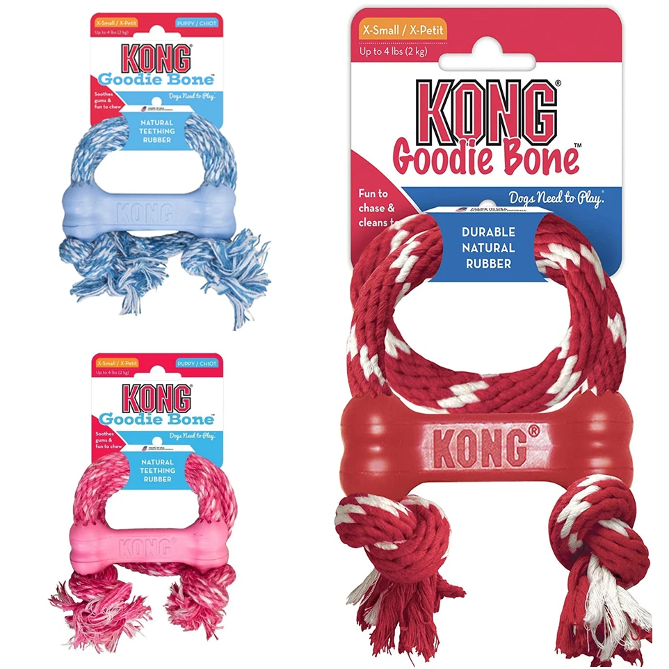 KONG KP51 Puppy Goodie Bone with Rope (XS) Red/Pink/Blue