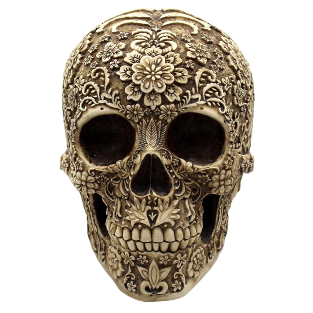 Day   of   the   Dead   Vintage   Resin   Skull   Statue   Carved   Figurine   Halloween   Decor