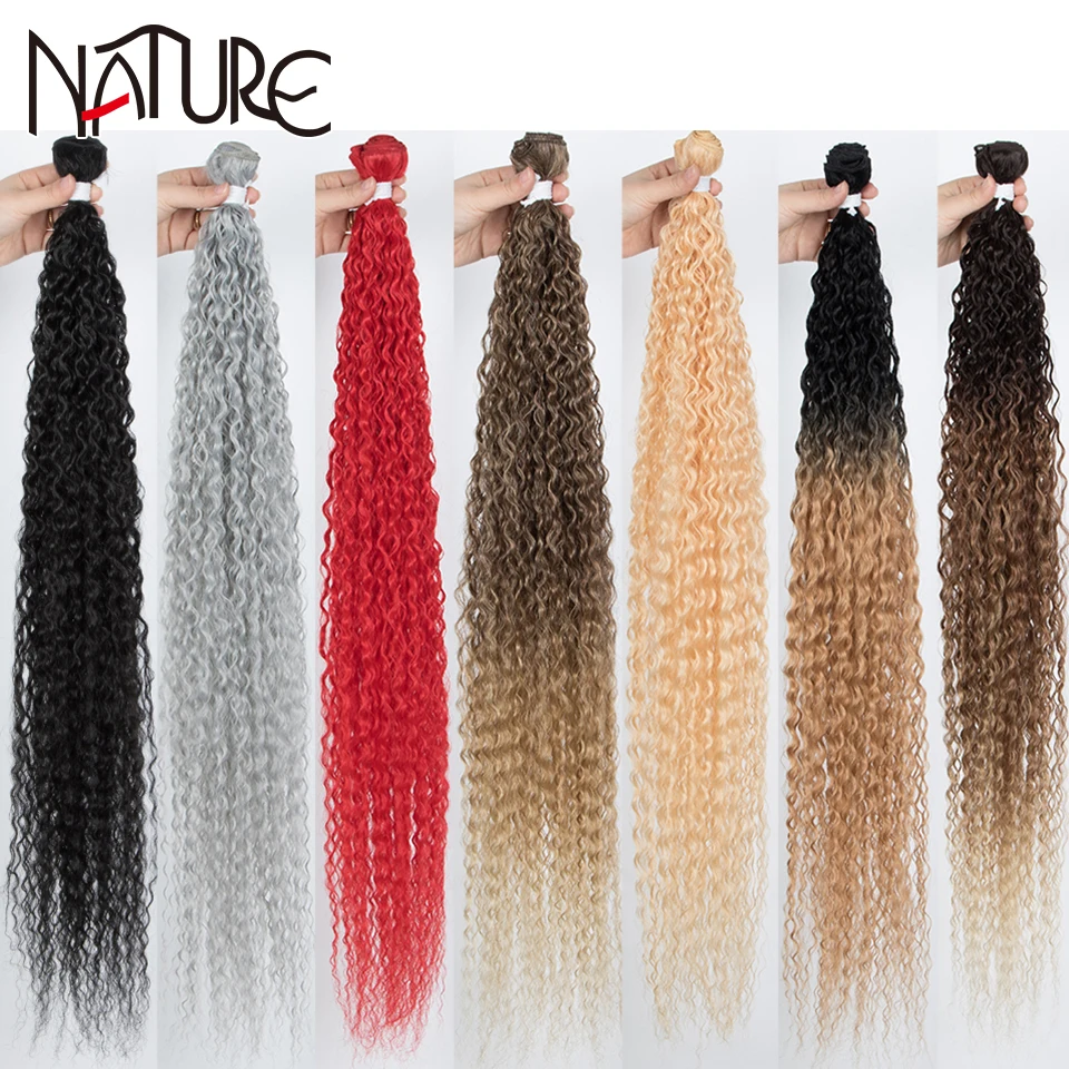 Nature Hair Synthetic Kinky Curly Ponytail Hair Bundles 34 Inch 100g Long Synthetic Hair Weave Ombre Brown Blonde Hair Extension