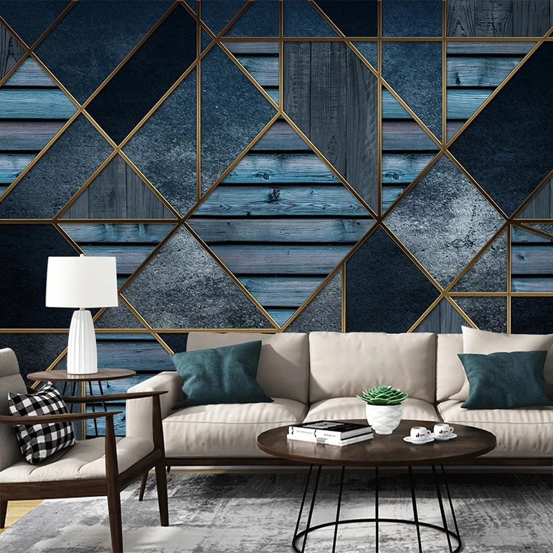 Nach 3D Foto Tapete Blau Geometrische Holzmaserung Relief Wandbild Moderne Wohnzimmer Sofa TV Hintergrund Wand Papers Home Decor