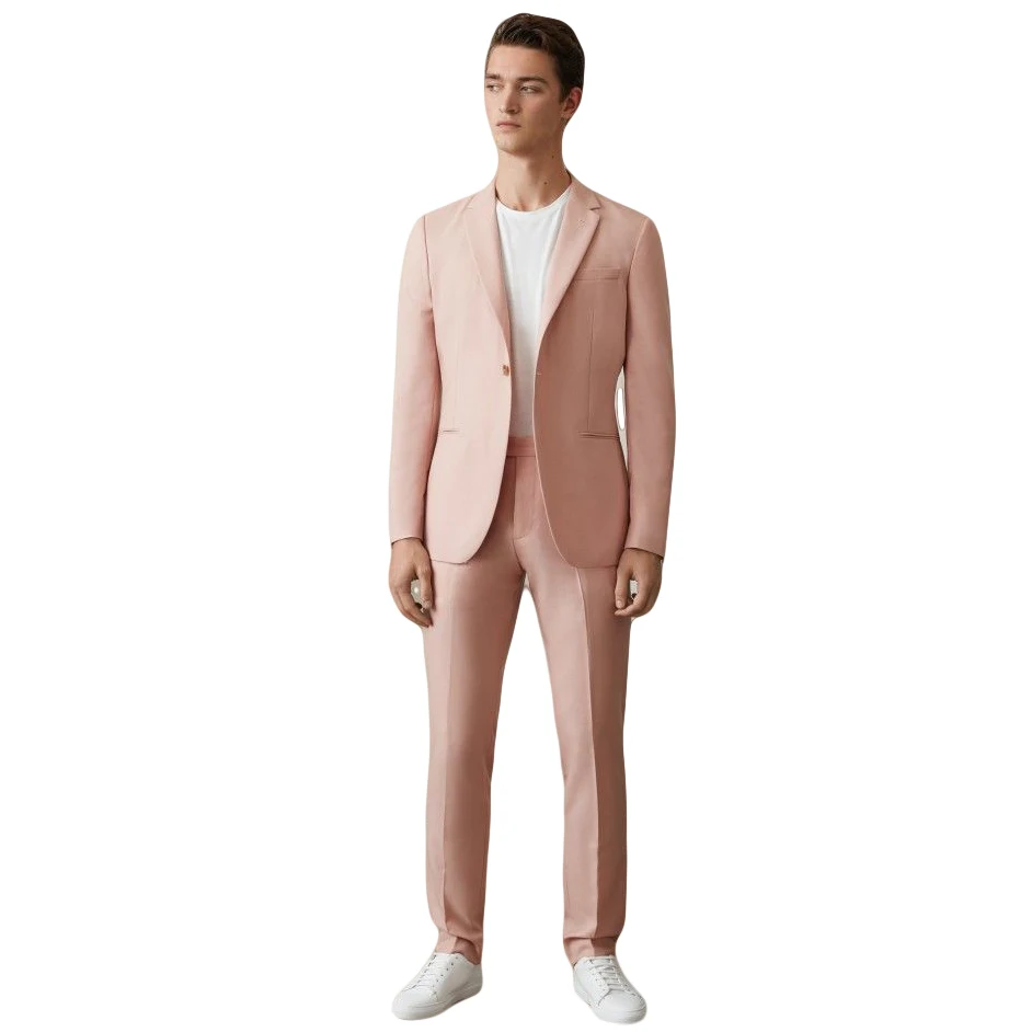 

Terno Masculino 2 Pieces Peak Lapel Pink Mens Suits 2021 One Button Slim Fit Tailor Made Man Suit Blazer（Jacket+Pants））