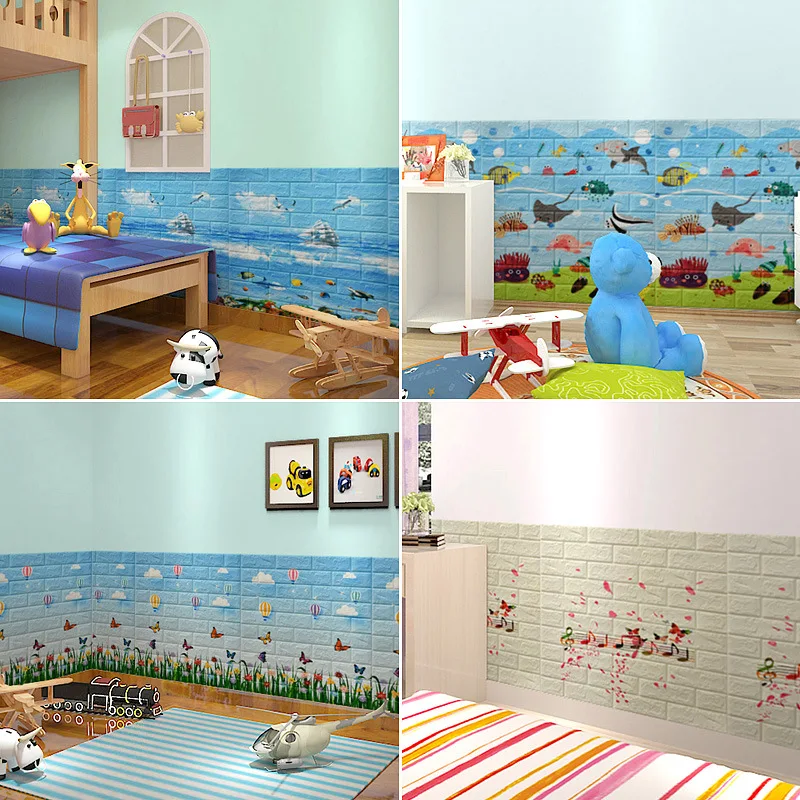 

70x77cm Thicken 6mm 3D Brick Wallpapers XPE Foam Anti-Collision Wall Paper Self-Adhesive Kid Room Kindergarten Decorate Stickers