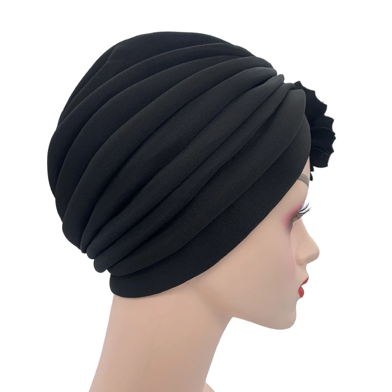 Casquettes turban pour femmes, grandes fleurs, chapeaux musulmans, hijab intérieur féminin, bonnet indien, écharpe ronde, chapeau africain