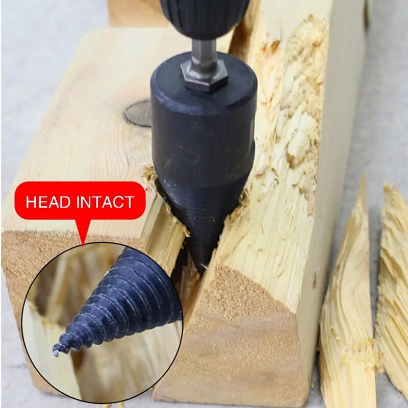 48mm Firewood Splitter Machine Drill Bit Round/Hexagonal Shank Wood Splitting Cone Reamer Punch Driver Bits Woodworking Tools