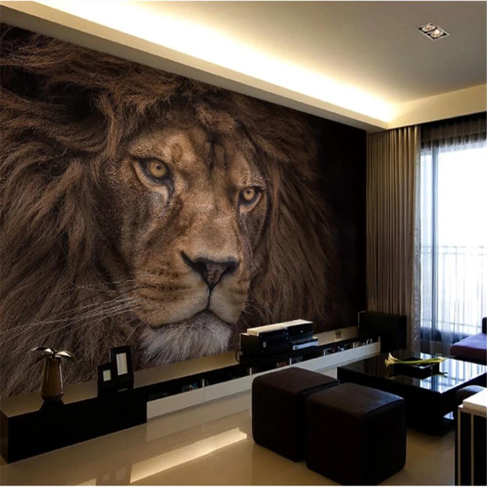 Milofi customized 3D printed wallpaper featuring a realistic and atmospheric lion close-up theme mural,