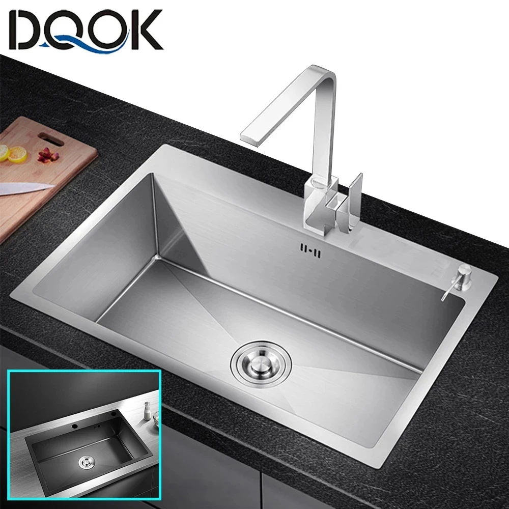 DQOK Edelstahl Küche Waschbecken Slot Gericht Becken Kitchen sink Drain Korb Und Ablauf Pip Rechteckigen