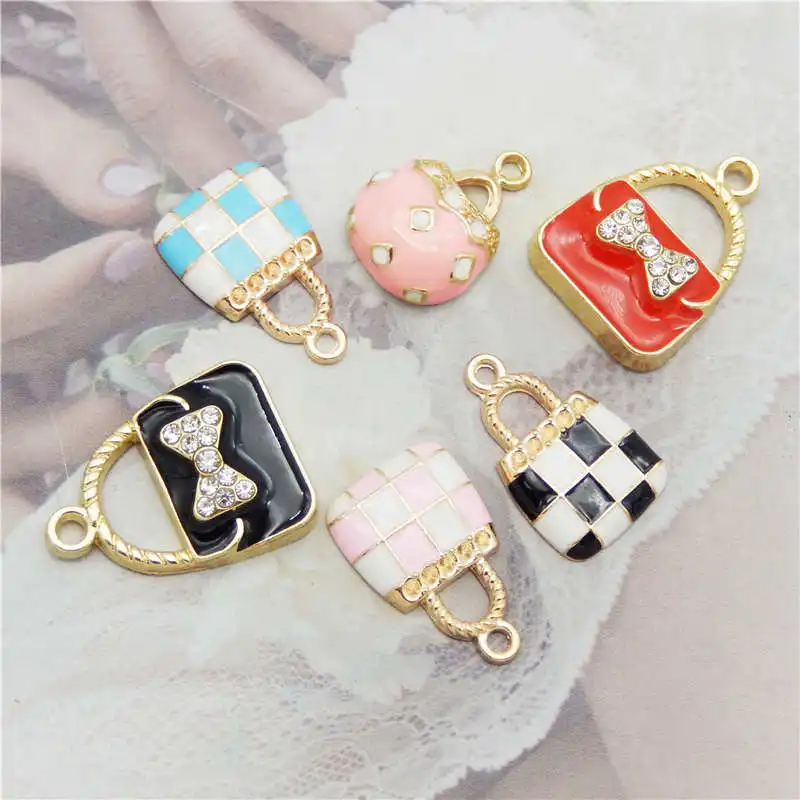 Julie Wang 6PCS Enamel Charms Mixed Handbag Alloy Women Purse Bag Pendant Bracelet Jewelry Making Accessory