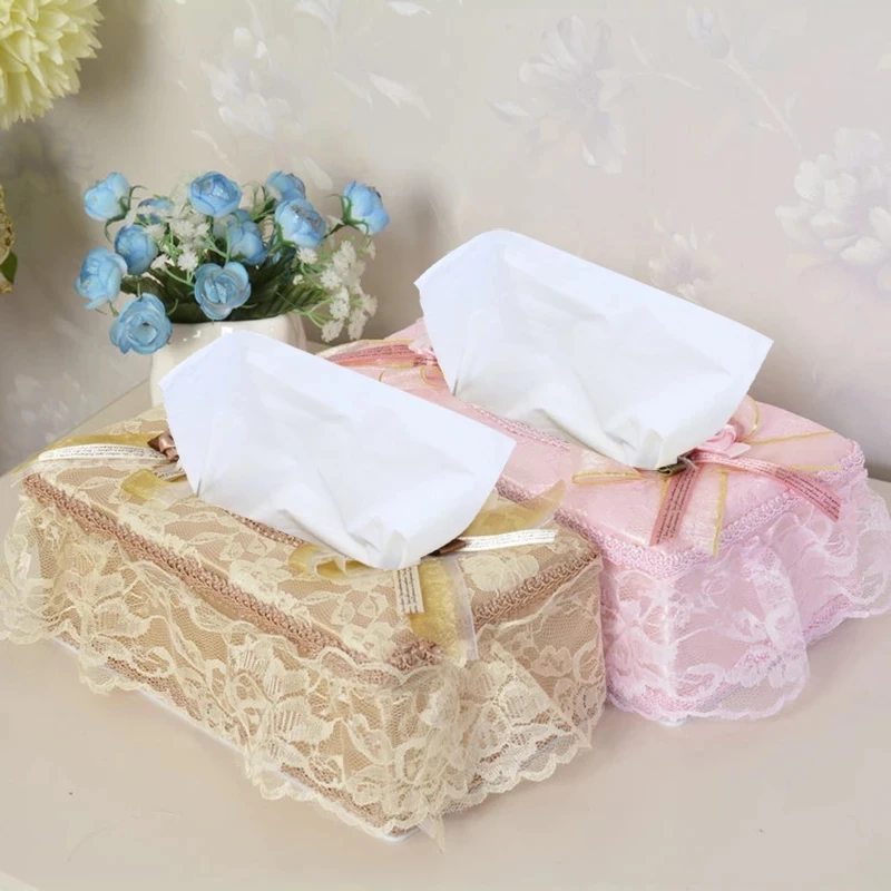 Embroidery Style Towel Box Sets, Tissue Box, Pumping Paper Towels Box Cover, Bathroom Ware Pink Mary Pastoral Lace Fabric Cover