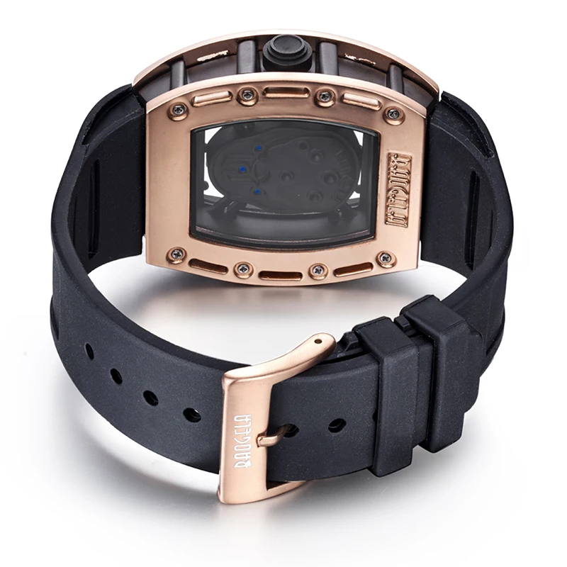 Baogela mode Rectangle squelette cadran mains lumineuses bracelet en Silicone armée Sport Quartz montres BGL1612G-3