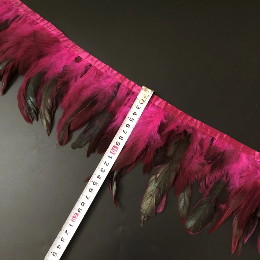 Wholesale 5 Meters/Lot Hot Pink Dyed Rooster coque Feather Trims 10-15CM 4-6