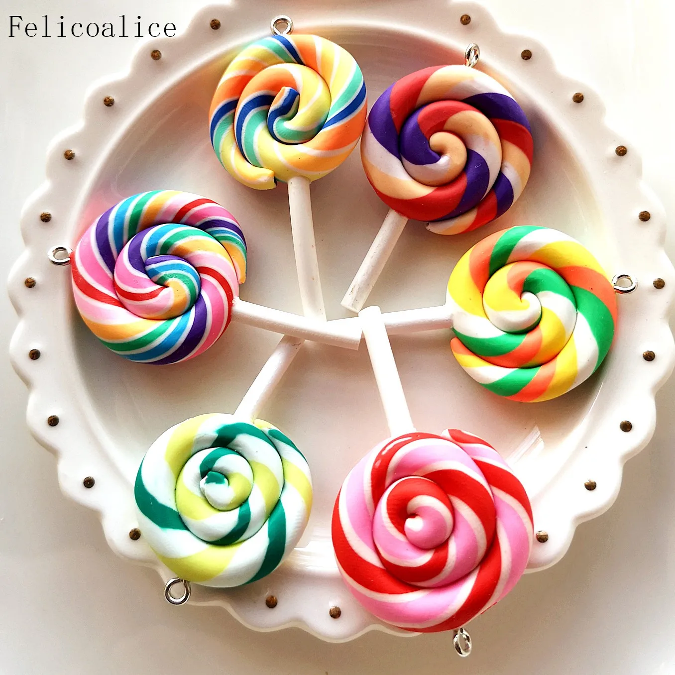 8 stücke Nette Spirale Regenbogen Polymer Clay Cabochon Schönheit Kawaii Lollipop Candy Charms Flatback Anhänger Für DIY Telefon Dekoration – Detail 4
