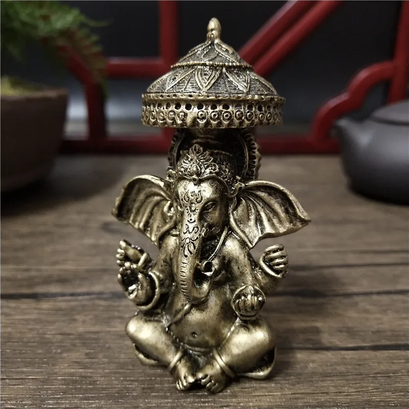 Ganesha Buddha Statues Home Decoration Bronze Color Resin Crafts Elephant Hindu God Sculpture Figurines Ornaments Lucky Gifts