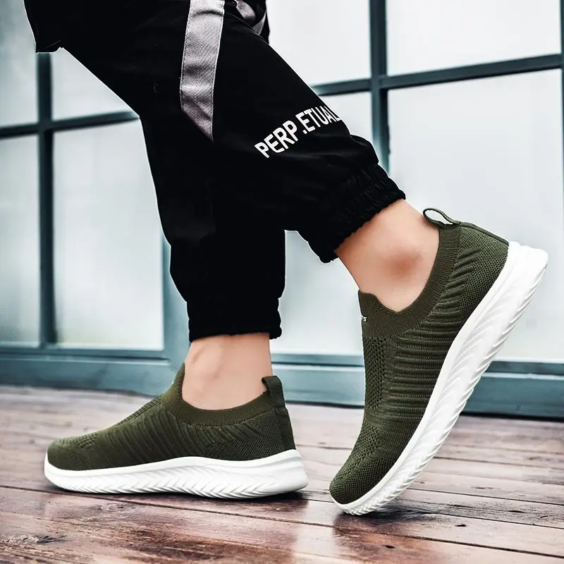 Large Size Summer Without Lacing Men Sneakers Socks Men\'s Sport Shoes Mens Running   Sports Army Green Snickers