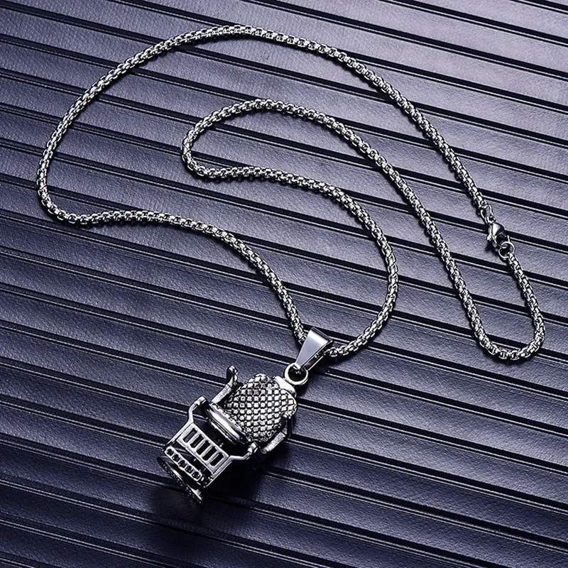 New Retro Barber Shop Chair Shape Pendant Necklace Men's Necklace Metal Sliding Chair Pendant Accessories Party Jewelry