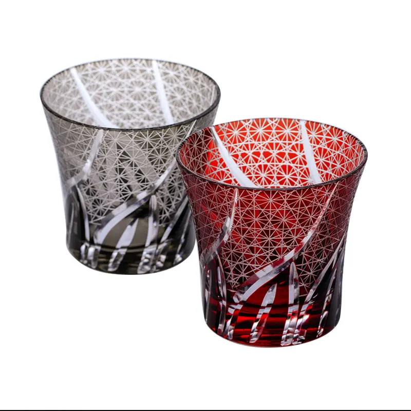 CHAMVIN Limited Edo Kiriko Japanese Glass Ayaka Cut Flower Cup Pure Handmade Whisky Scotch Glasses With Gift Box