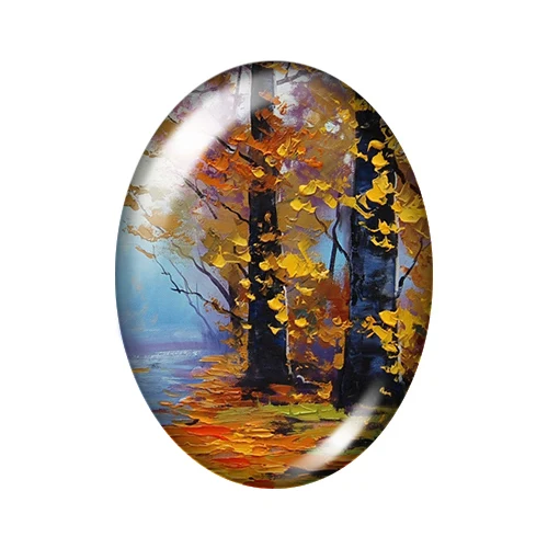 TB0214 oil paintings scenery Trees lake 13x18mm/18x25mm/30x40mm mixed Oval photo glass cabochon demo flat back Jewelry findings