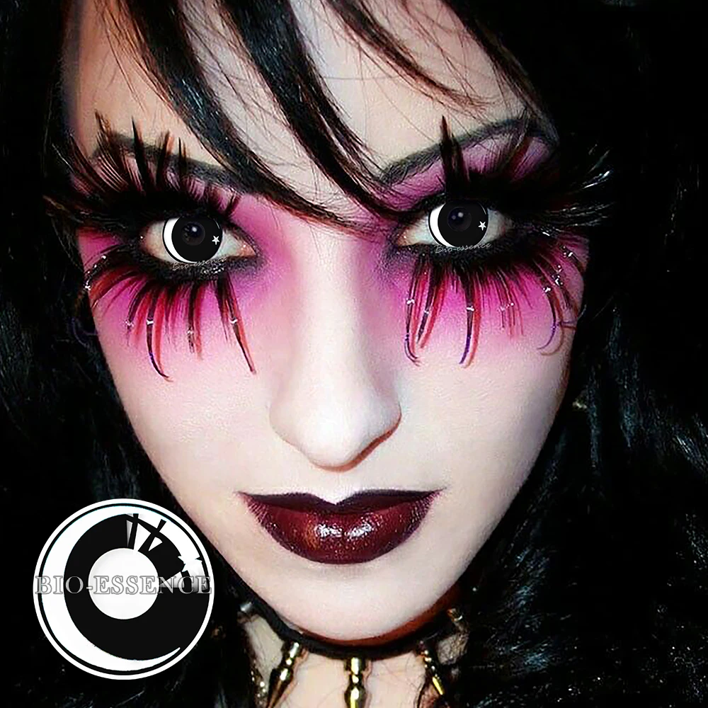 Bio-essence 2pcs/1pair Colored Lenses for Cosplay Halloween Anime Black White Colored Contacts Lens