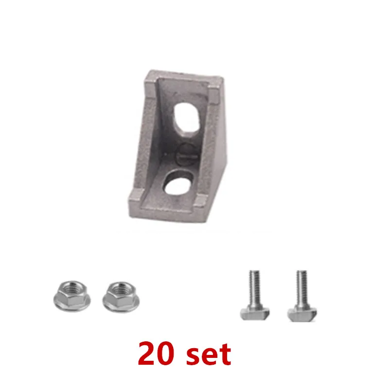 2028 Aluminum Profile Connector Set: 40pcs M5 Hex Flange Nuts + 20pcs 2028 Corner Bracket + 40pcs M5 x 12mm T Bolt Screws