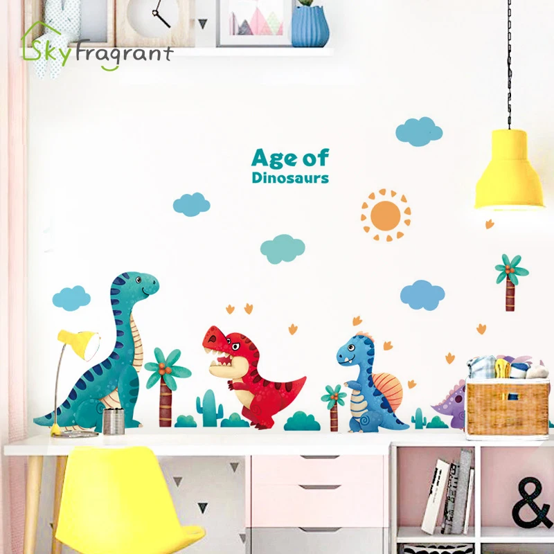 

Cartoon Cute Dinosaur Animals Wall Stickers For Kids Rooms Child Boy Bedroom Wall Decor Self Adhesive Vinyl Sticker Wallpapers