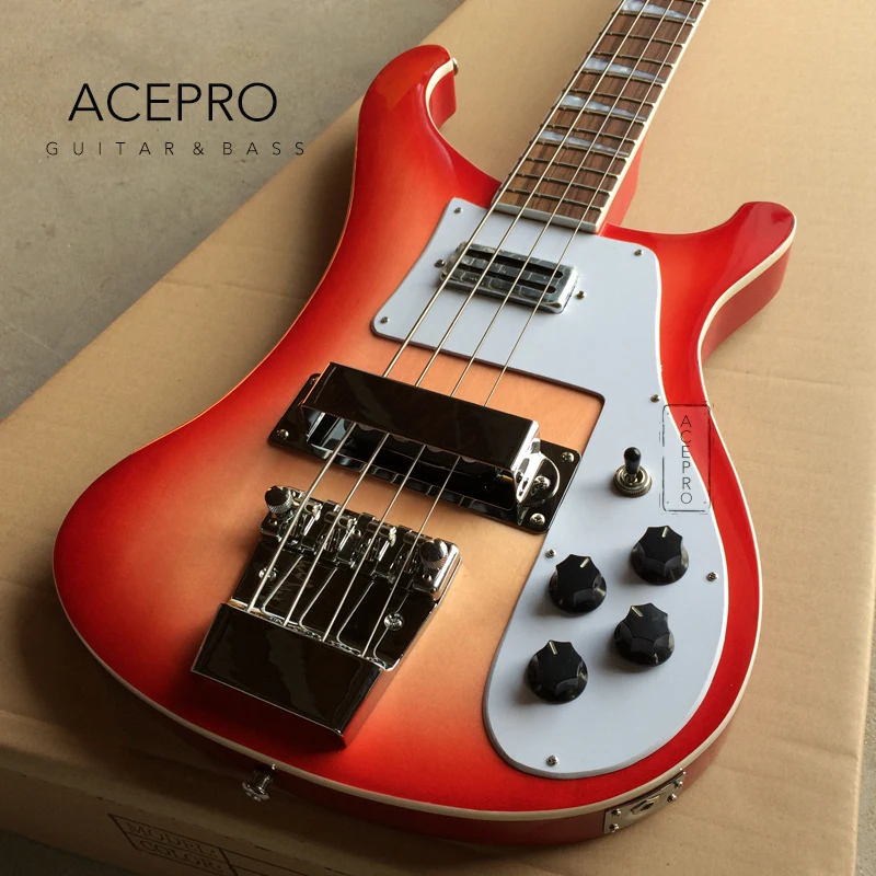 4003 Cherry Sunburst Electric Bass Guitar, Upgrade Adjustable Bridge Available, White Pickguard, High Quality, Free Shipping