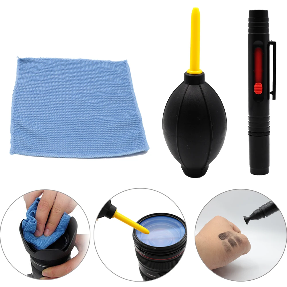 

3 in 1 Lens Cleaning Kit Pen Brush Air Blower Wipes kit or Canon Nikon Sony Pentax DSLR SLR Camera Filters